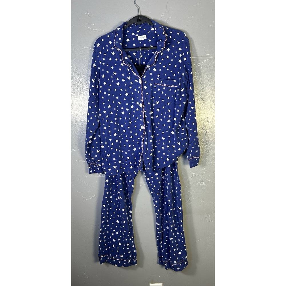 bed head pajamas Set Women's Blue W/white Stars And Red & White Trim Size L Cozy
